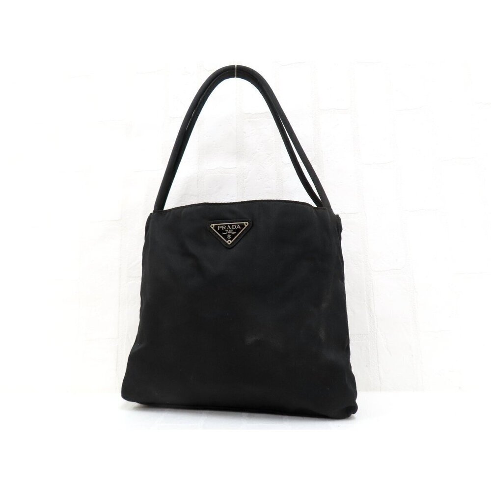 Prada Handbag Black Silver Hardware Shoulder Bag Triangular